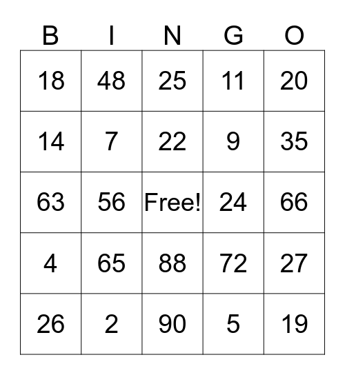 Times Table Bingo Card