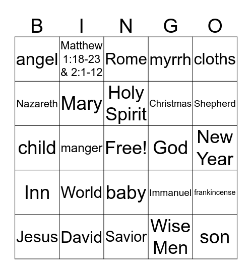 Christmas/ New Years Bingo Card