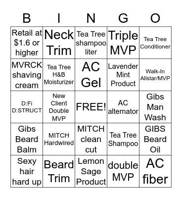 Sportclips Bingo Card