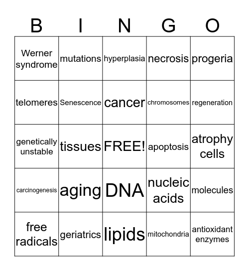 Cells & Aging Bingo Card