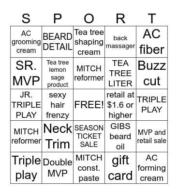 SportClips BINGO Card