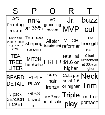 SportClips BINGO Card