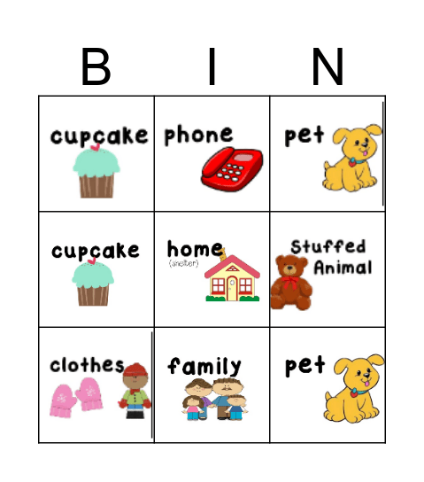 Wants and Needs Bingo Card