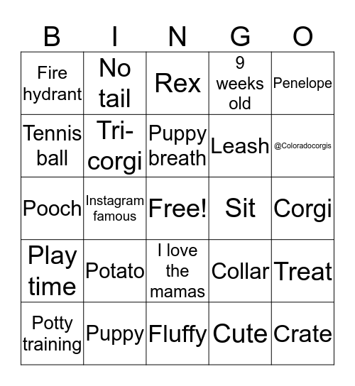 Puppy Bingo  Bingo Card