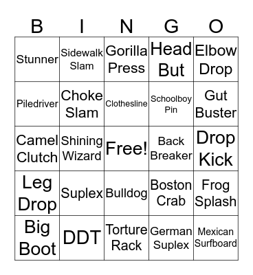 Rage Bingo - Wrestling Moves Bingo Card