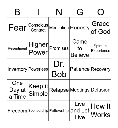 AA Bingo Card