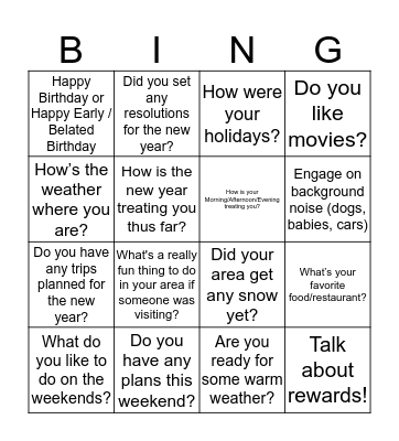 Get to know your customer! Bingo Card