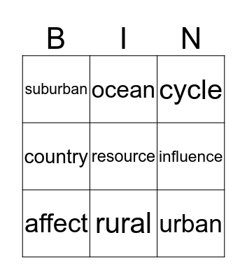 Word List 1 Bingo Card