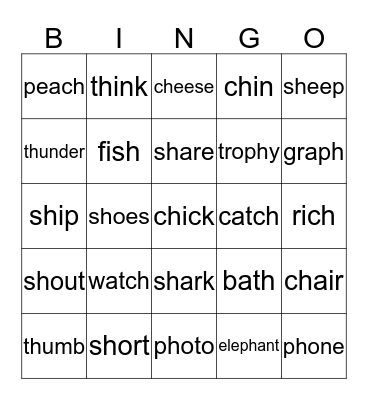 Digraphs Bingo Card