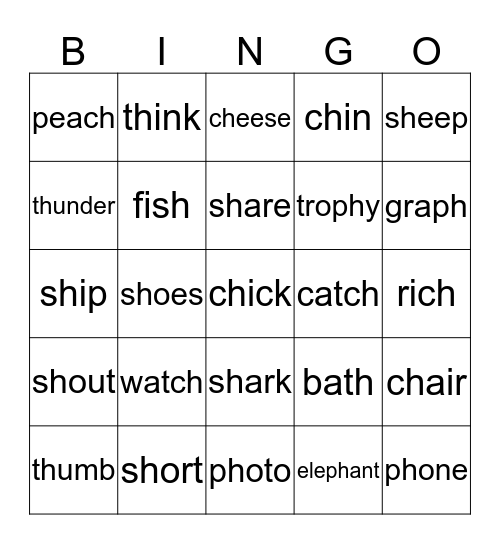 Digraphs Bingo Card