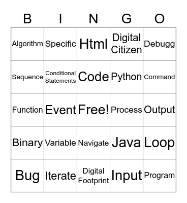 Brain Pop: Computer Science Bingo Card