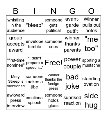 Golden Globes Bingo Card