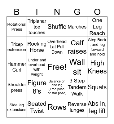 Fitness Bingo Card