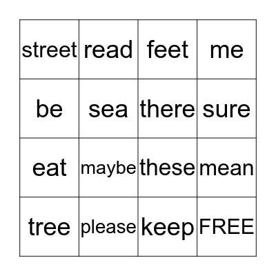Spelling Words Lesson 17 Bingo Card