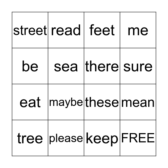 Spelling Words Lesson 17 Bingo Card