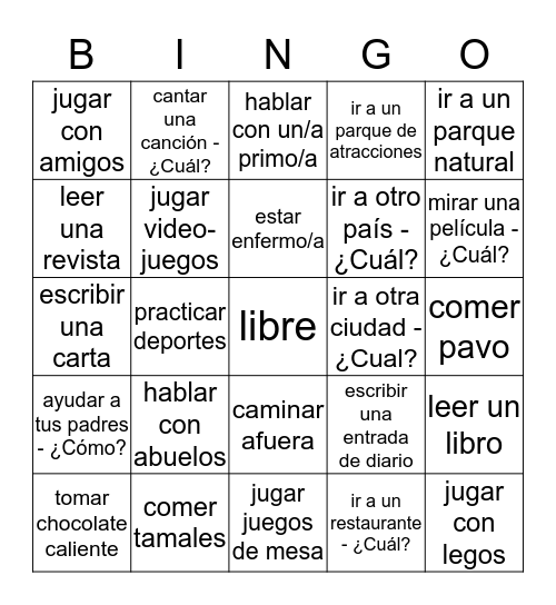 Las vacaciones de invierno Bingo Card