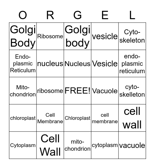 Organelle Bingo Card