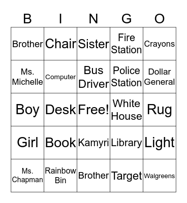 Noun Bingo Card