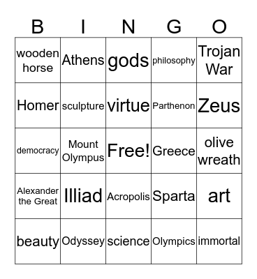 Ancient Greece Bingo Card