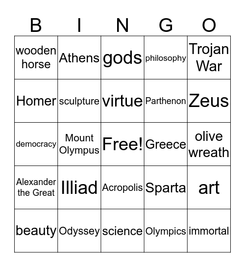 Ancient Greece Bingo Card