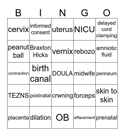 Birth Bingo Card