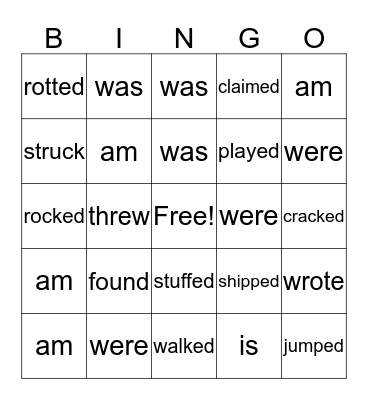 Action or Linking Being Verbs Bingo Card