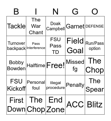 FSU Fun Bingo Card