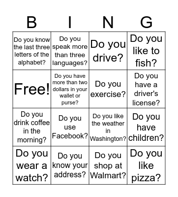 LEVEL 2 - Do you? Bingo Card
