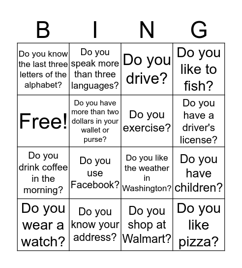 LEVEL 2 - Do you? Bingo Card