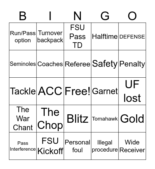 FSU Fun Bingo Card