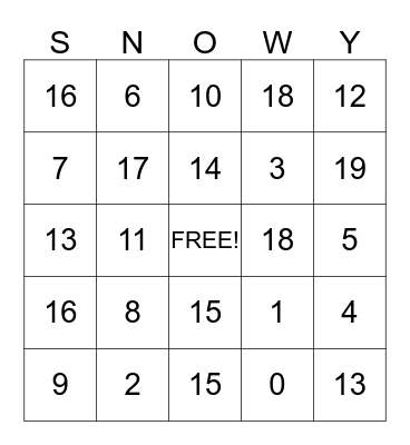 WINTER BINGO Card