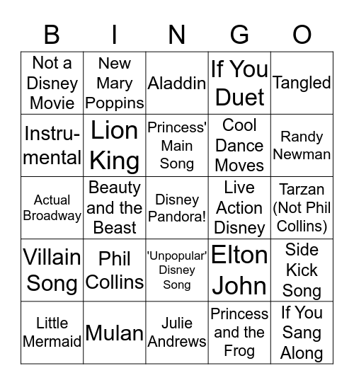 Road Trip Disney Bingo Card