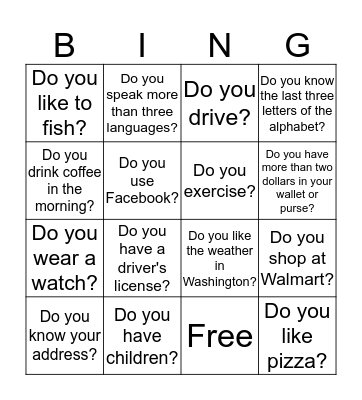 LEVEL 2 - Do you? Bingo Card