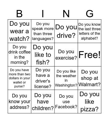 LEVEL 2 - Do you? Bingo Card