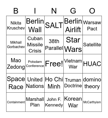 Cold War Bingo Card