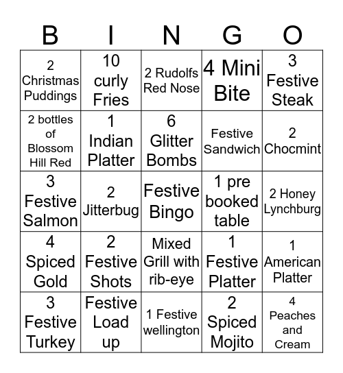 Flying Childers Festive Bingo Card