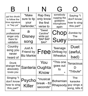 Karaoke Bingo Card