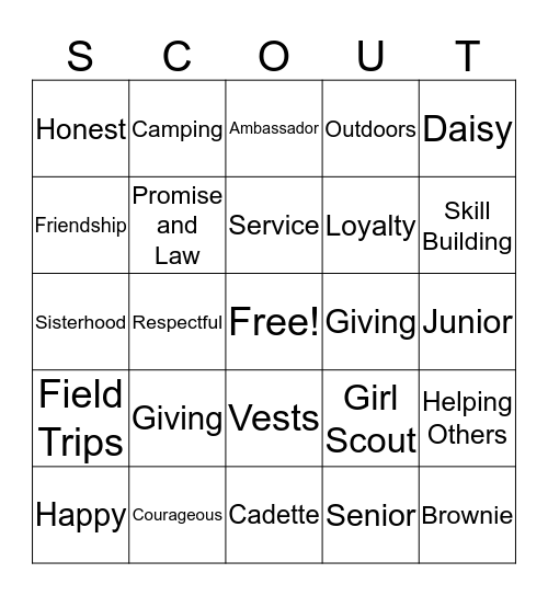 Girl Scouts USA Bingo Card