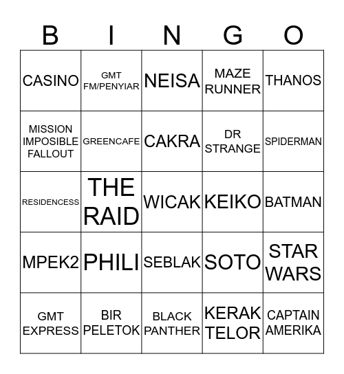 MEL Bingo Card