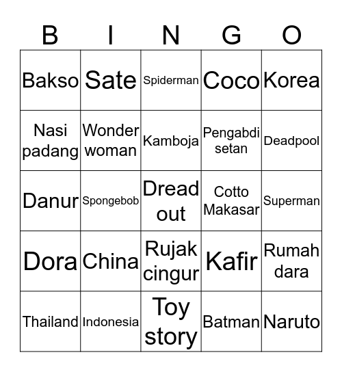 J I N A N Bingo Card