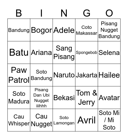 Aul Bingo Card