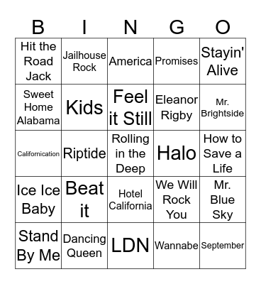 Musical Bingo Card