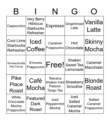 Starbucks Bingo Card