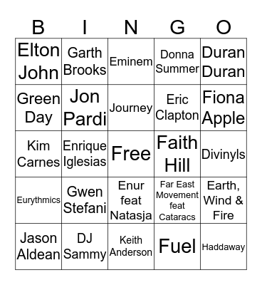 Game 4 - Artist Bingo Card