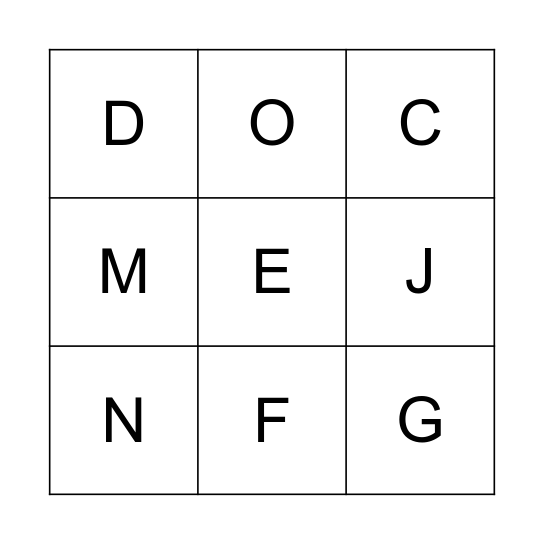 Let's find the alphabet!!! Bingo Card