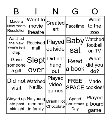 Winter Break Bingo Card