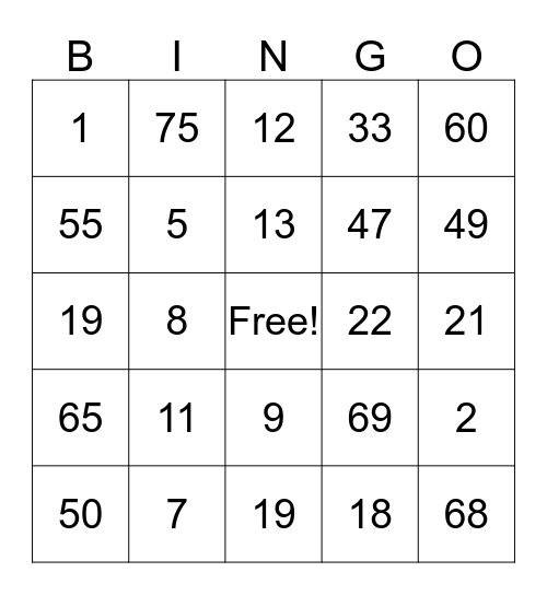Ray Huber  Bingo Card