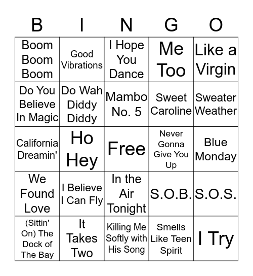 Game 5 - Song Title Bingo Card