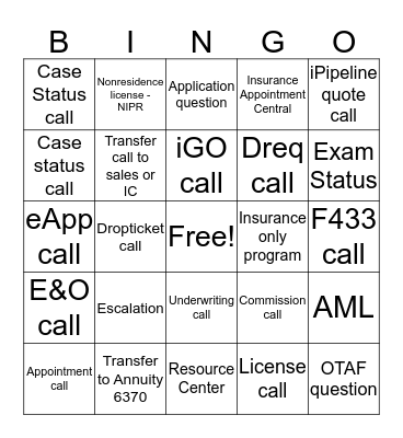 Queue Call Bingo Card