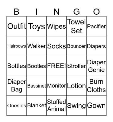 Baby Shower Bingo Card